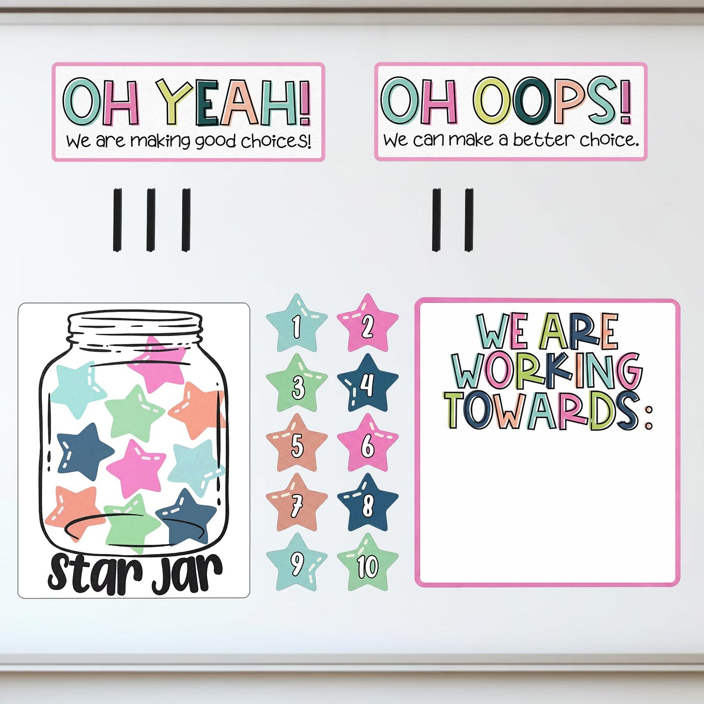 ForraFun Star Jar Classroom Behavior Chart Magnets Set – Oh Yeah Oh Oops We Are Working Towards Signs, Group Reward System for Teachers, Whiteboard Magnets for Classroom Management K-5