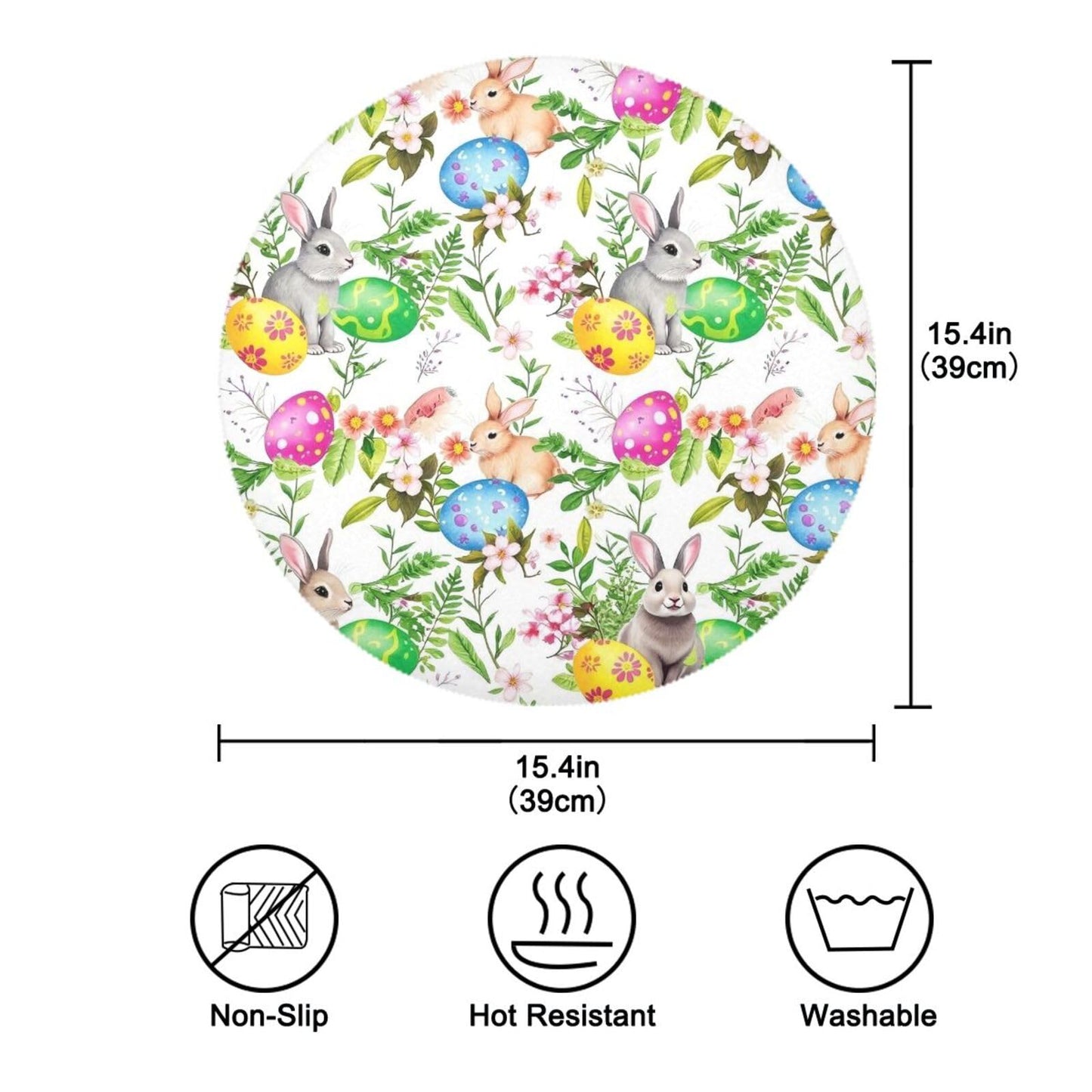 Easter Placemats Easter Bunny Eggs in Grass Flowers Round Placemats Set of 6 for Kitchen Table Washable Kitchen Table Mats Place mats