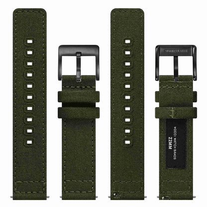 WOCCI 18mm Watch Band, Canvas Fabric, Quick Release, Replacement Strap, Black Buckle (Army Green)