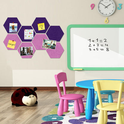 HULAVO Large Hexagon Felt Cork Board Tiles, Self Adhesive DIY Felt Bulletin Board Pin Board with 35 Pushpins for Office School Home Wall Decor(Purple+Light Purple)