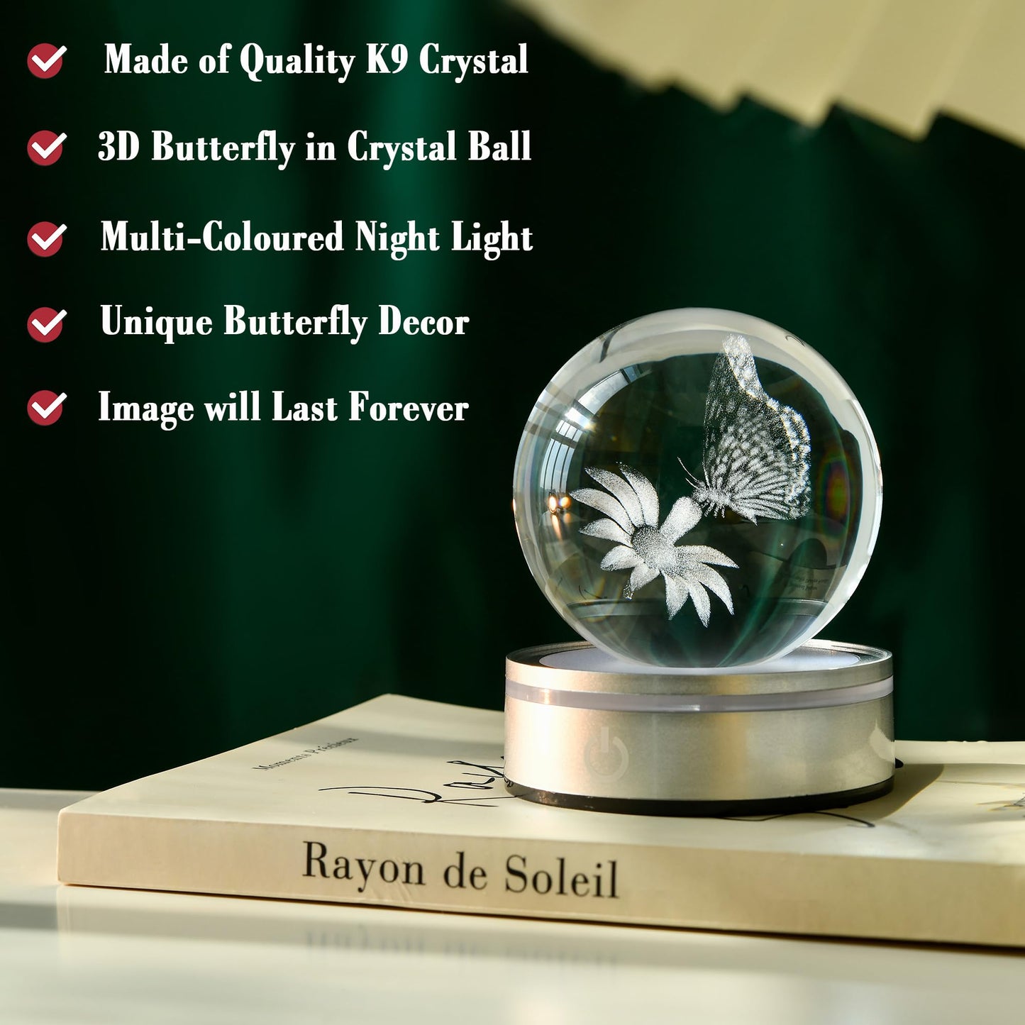 IFOLAINA 3D Butterfly Crystal Ball Decor Lamp Gifts Ideas for Girlfriend Wife Mom Her Mothers Day Birthday Christmas Butterfly on Sunflower in Glass Ball