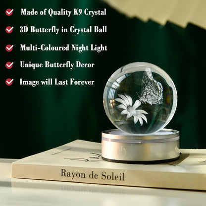 IFOLAINA 3D Butterfly Crystal Ball Decor Lamp Gifts Ideas for Girlfriend Wife Mom Her Mothers Day Birthday Christmas Butterfly on Sunflower in Glass Ball