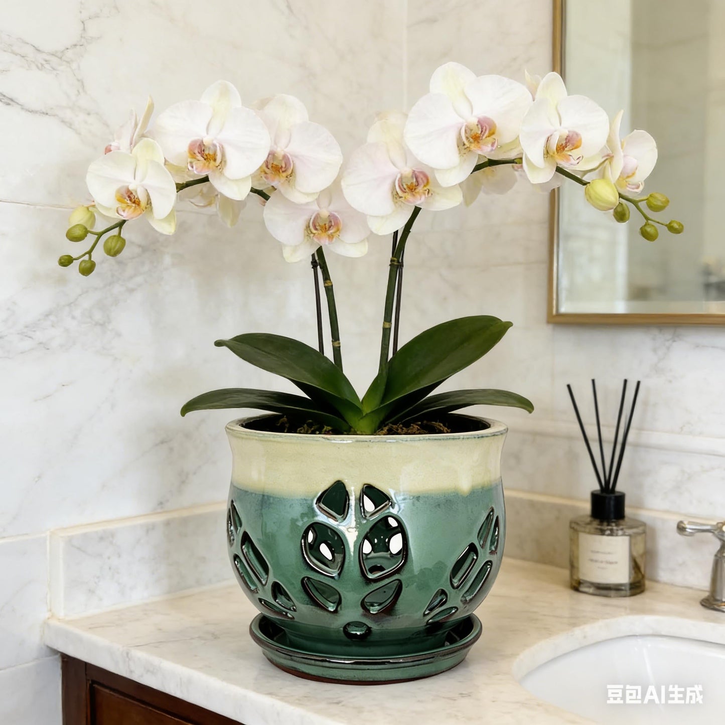 Fowargif 6.5inch Large Round Ceramic Orchid Pots with Holes, Flower Pot with Saucer for Indoor Plants Home Decorative, Round Planter,air Plant Pot