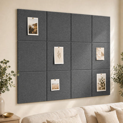 Baysola Felt Bulletin Board Panels 48 x 36 Inch Self Adhesive Wall Tiles Cork Board Alternative for Office Classroom Photos Notes 12 Pack