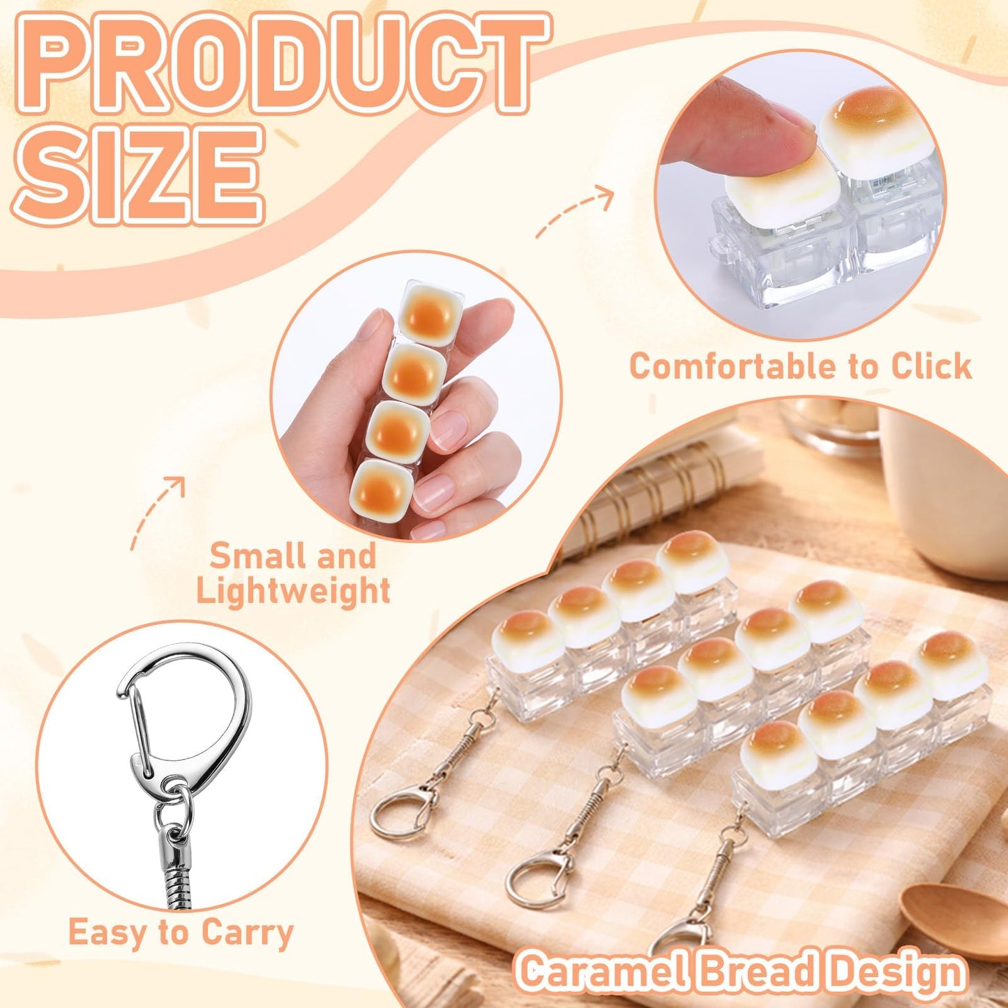 12 Pcs Keyboard Fidget Stress Relief Fidget Clicker Keyboards Set Caramel Bread Keyboard Decompression Button Stress Relief Gifts for Adults to Relieve Stresses Pass Time Party Favors