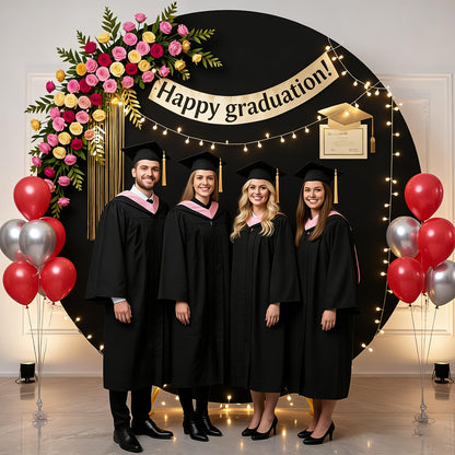 GUANSEN 7.2FT Black Round Backdrop Cover for Wedding,Circle Balloon Arch Backgound Stand Cover for Birthday Party Baby Shower Halloween Decoration