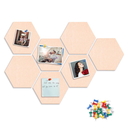 8 Packs Champagne Hexagon Felt Pin Board, 12" Bulletin Board with 30 Push Pins, Felt Board for Home Kitchen Office Decor, Self-Adhesive Corkboard Tiles for Walls School Message Photos Memos