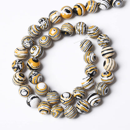 36pcs 10mm Natural Yellow Malachite Beads Round Loose Beads for Jewelry Making DIY Bracelets Necklace Crystal Energy Healing Power Stone (10mm, Yellow Black Malachite)