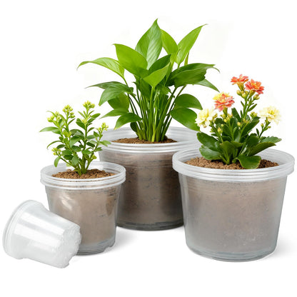 HKKZYT 4/6/8/10 Inch Large Size Clear Nursery Pots for Plants, 16 Pack Plastic Plant Pots with Drainage Holes, Durable Seedling Starter Pot for Succulents Flowers Herb Vegetables
