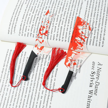 Horror Novelty Bookmark Set - 6 Creepy Tool Shapes with Blood Stain Design, Gothic Book Accessories for Halloween Gifts, Macabre Metal Page Holders with Red Tassels (6Pcs Tools of Terror)