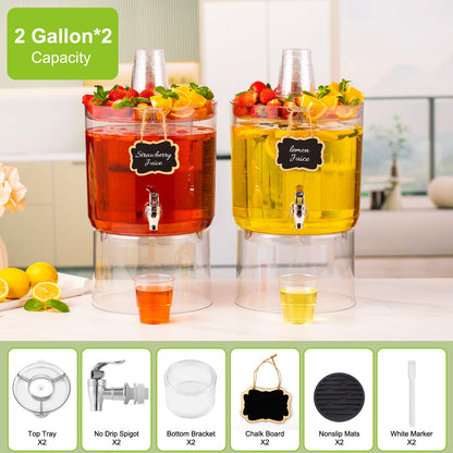 MiraFure 2 Gallon Drink Dispensers for Parties 2 PACK with Stand