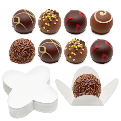 GMAPATS 200Pcs Chocolate Paper Truffle Wrappers, Baking Liners Resistant Chocolate Candy Cups for Valentine‘s Day Gifts, Wedding, Birthday, Baby Shower (White)