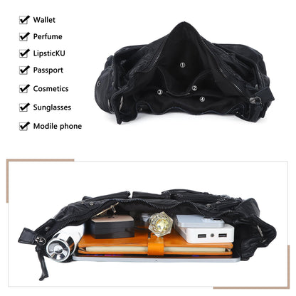 Angel Kiss Hobo Bag for Women Small, Soft Vegan Leather Shoulder Purses and Handbag with Multi-Pocket, Retro Tote Bag Crossbody with Top-Handle and Removable Strap,Black