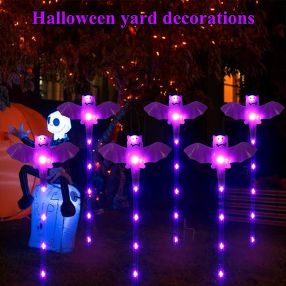 Xingpold Halloween Decorations Outdoor Solar Bat Garden Lights,6 Pack 56LED Solar Halloween Bats Lights, Waterproof Solar Pathway Lights for Outside Patio Yard Lawn Grave Party Gifts Decor Purple