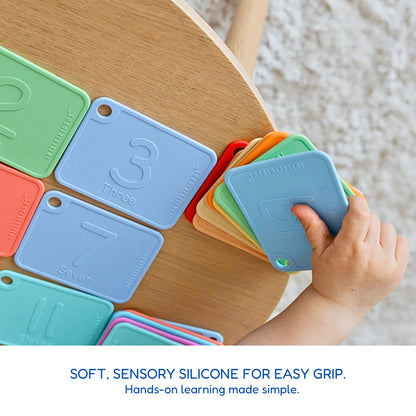 INTELLIKIDDOS Sili123s Number Flash Cards, Non-Toxic Silicone Number Flash Cards for Toddlers 1-3, Montessori Sensory Fruits Counters Math Manipulatives Flashcards, Dishwasher Safe Baby Cards