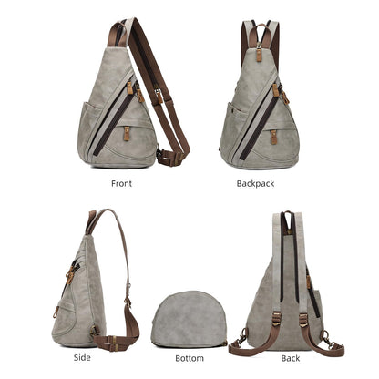 KL928 PU Leather Sling Bag - Small Crossbody Backpack Shoulder Casual Daypack Rucksack for Men Women(Leaden)