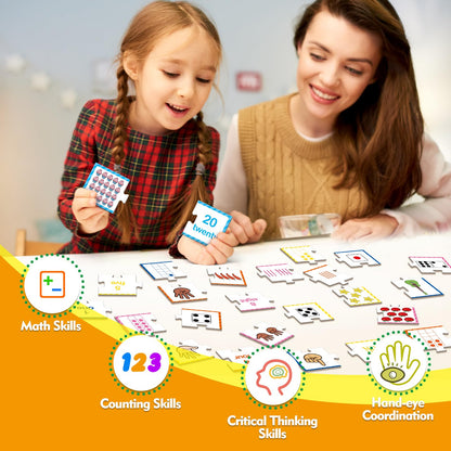 Kasfalci Number Puzzle Flash Cards, 80 PCS Counting Math Flashcards for Kids Toddler, Matching Games, Preschool Kindergarten Activities Classroom Must Haves, Educational Toys