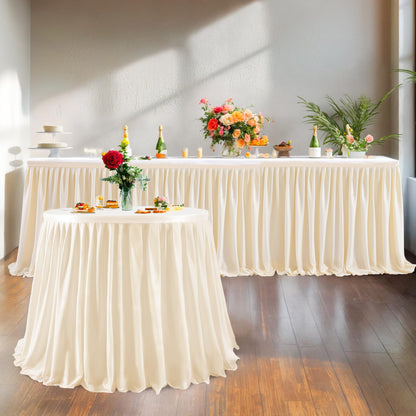 Ivory Table Skirt for Rectangle Tables - 9ft Polyester Pleated Skirt for Wedding, Birthday, Baby Shower & Banquet Decoration