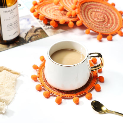 Drink Coaster Set of 6 Cotton Woven Coaster,Desktop Decoration Accessories Coasters, Table Coasters for Coffee Bar, 5.2 Inches (Orange)