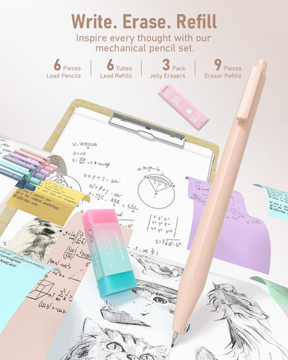 Four Candies 39 PCS Aesthetic School Supplies with Cute Pen Case, 12 Pastel Highlighters, 5 Black Ink Gel Pens, 6 Mechanical Pencils Set for Students Stationery College Essentials, Cream