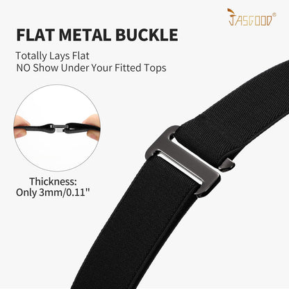JASGOOD No Show Women Stretch Belt Invisible Elastic Web Strap Belt with Flat Buckle for Jeans Pants Dresses