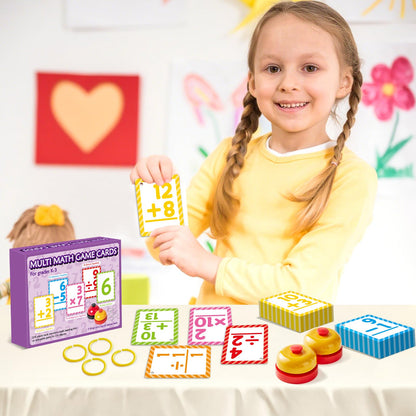 Math Flash Cards Set of 5 Addition Subtraction Division Multiplication Make 10 Games 276 Math Learning Double-Sided Flashcards with 5 Rings 2 Quick Answer Bells for Kids Kindergarten 1st 2nd 3rd Grade