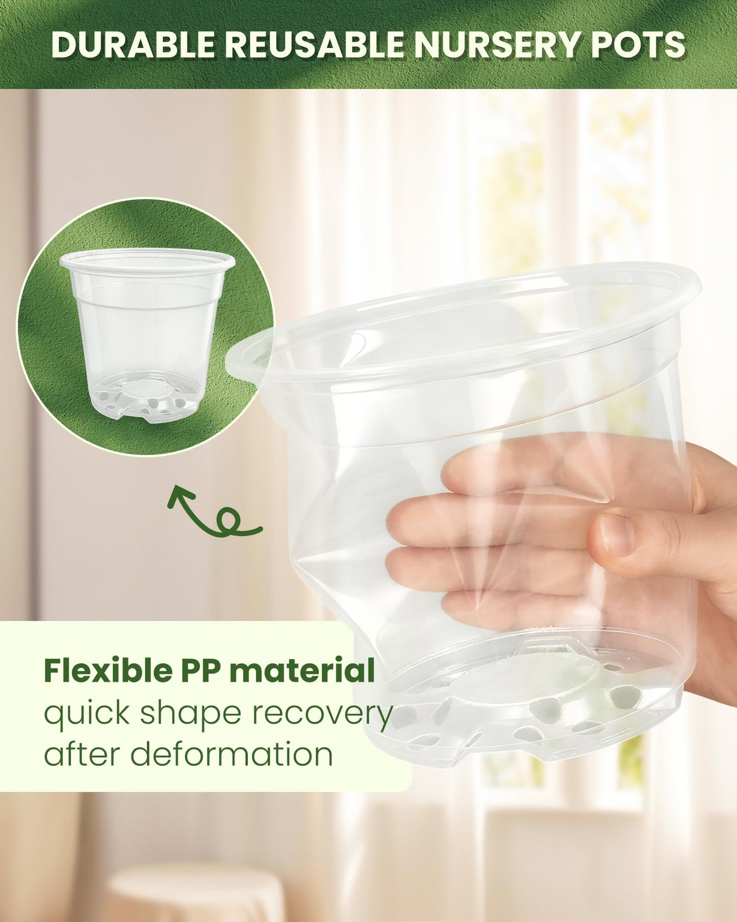 WandaQueen 24 Packs Clear Nursery Pots for Plants with Saucers, 7/6/5/4 Inch Plastic Flower Pots with Drainage Hole, Variety Pack Seedlings Plant Pot with 24 Plant Labels
