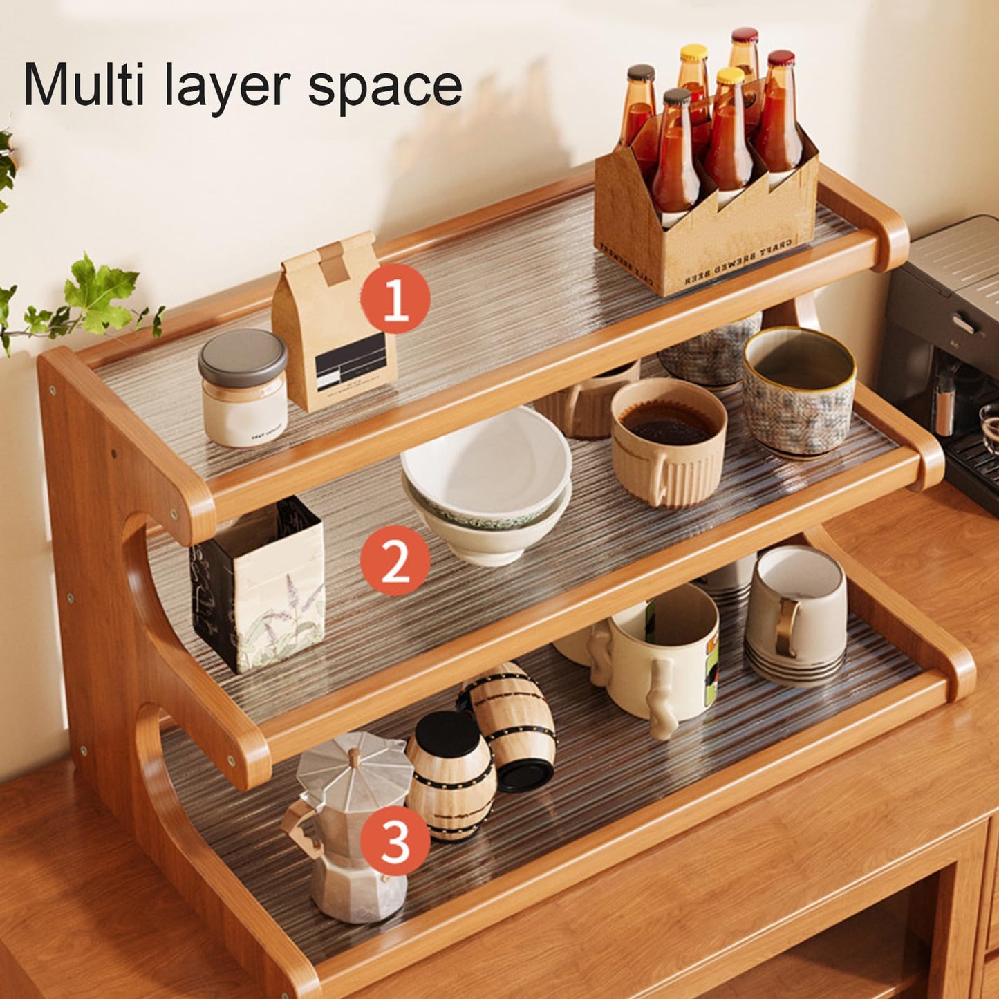 Wynfelo 3-Tier Wooden Mug Holder Countertop, Coffee Cup Holder Mug Display Coffee Mug Organizer Mug Rack for Coffee Station Organizer Mug Shelf for Cabinet for Kitchen, Home,Natural