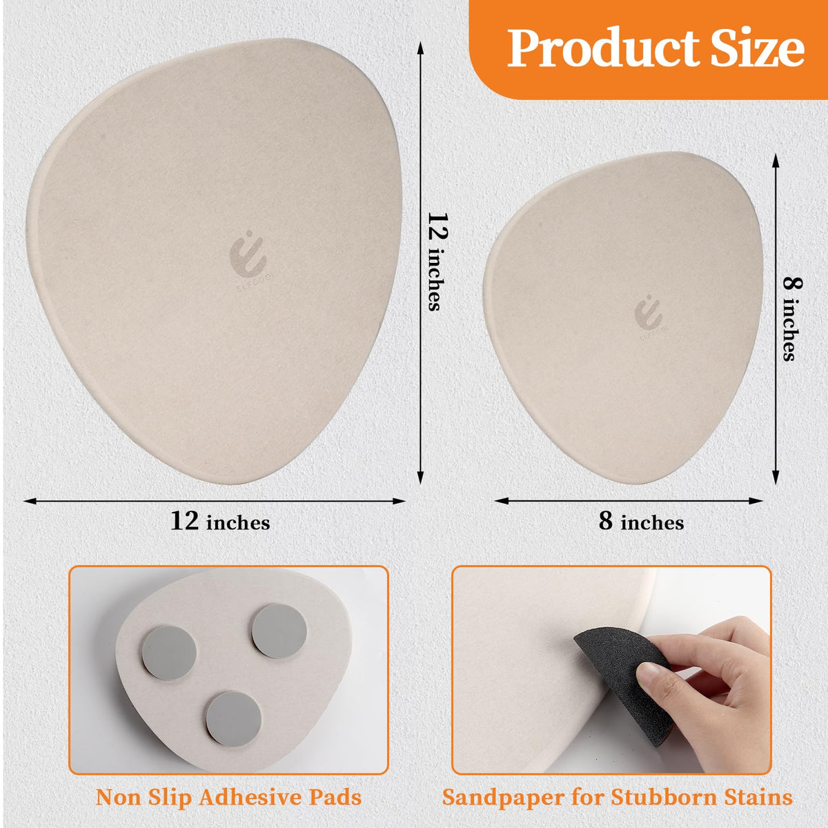Elfcool Plant Saucer Quick Dry Absorbent Flower Plant Pot Saucer Dirp Tray Diatomaceous Earth Plant Mat for Indoor Outdoor Plants (12''-Off White-1pack)