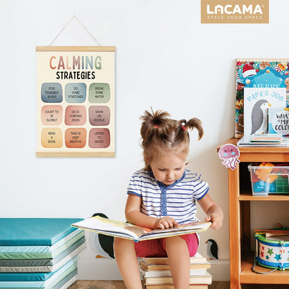 Lacama Calm Down Corner Supplies Wooden Poster Hanger for Classroom Homeschool Preschool Wall Art Decorations,Feelings Chart for Kids, Mental Health Posters, Educational Poster Chart Coping Skills