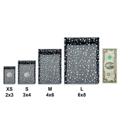 100-Pack 4x6 Sheer Organza Drawstring Gift Bags (Medium) - Metallic Stars (Black/White) - Wedding Party Favors, Jewelry, Candy, Treats Mesh Pouch by The Display Guys