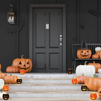 Whaline 6Pcs Halloween Candle Holder Black Orange Pumpkin Face Candlestick Glass Holder for Home Party Table Centerpiece Decor Supplies