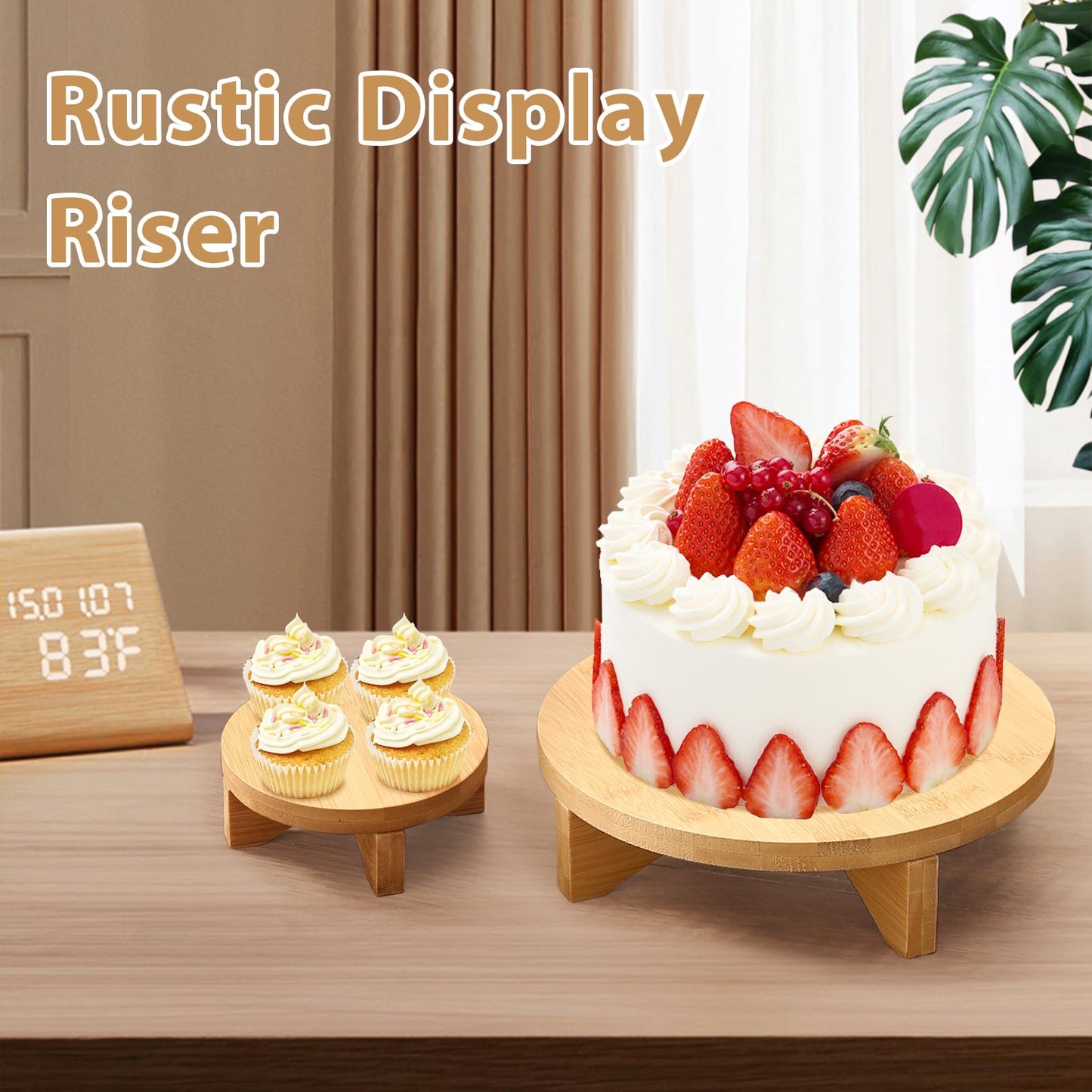 3-Piece Round Wooden Plant Stand Set - Indoor/Outdoor Modern Flower Pot Holder, Decorative Wood Riser for Plants, Small Planter Tray, Mini Wooden Stool Display Stand (Pot & Plant Not Included)