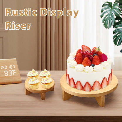 3-Piece Round Wooden Plant Stand Set - Indoor/Outdoor Modern Flower Pot Holder, Decorative Wood Riser for Plants, Small Planter Tray, Mini Wooden Stool Display Stand (Pot & Plant Not Included)