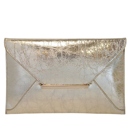 JNB Crushed Metallic Envelope Clutch – Slide & Tuck Closure,Evening Party Bag for Women, Gold