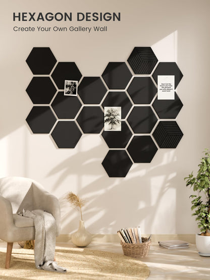 Fluxynara Hexagon Cork Board Alternative for Walls Decor-10-Pack Felt Bulletin Board Tiles,with 30 Pushpins,50 Adhesive Tabs for Office,Classrooms & Home Pin Board Felt Board-Black