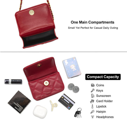 YAMEIZE Mini PU Leather Chain Belt Purse for Women Quilted Waist Tote Bag Crossbody Fanny Pack Detachable Belt Chain