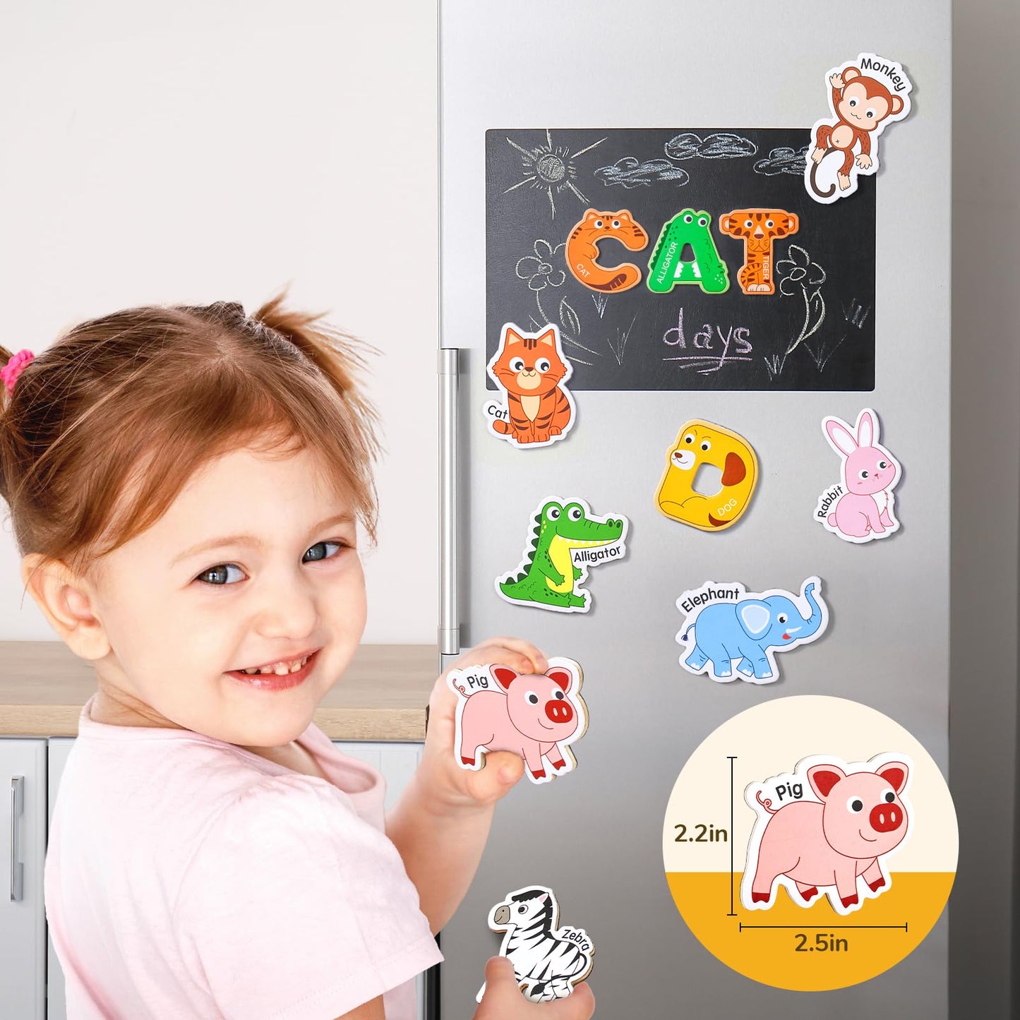 JoyCat Fridge Magnets for Toddlers – 26 Cute Animals & Uppercase Letters for Kids, Magnetic Alphabet Refrigerator Toys, Fun Educational Learning Gifts for Preschool 2 3 4 5 Years Old