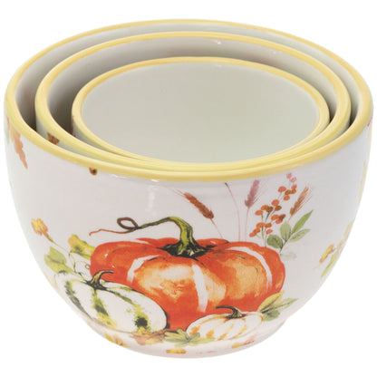 Boston International Ceramic Prep Bowls Dishwasher and Microwave Safe Fall Thanksgiving Bowl Set, 3-Sizes, Pumpkin Love