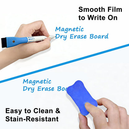 Magnetic Whiteboard for Fridge, 4-Pack Dry Erase Boards (12×8 in) with 5 Markers & Eraser, Strong Magnet & Stain-Resistant Surface, Reusable Message Board for Fridge, Family Planner & Kitchen Notes