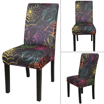 JQinHome Spider Halloween Chair Slipcover,Web Black Chair Covers Set of 4, High Stretch Washable Chair Protector Cover for Dining Room, Kitchen,Home Party,Wedding Ceremony(Spider,4PC)