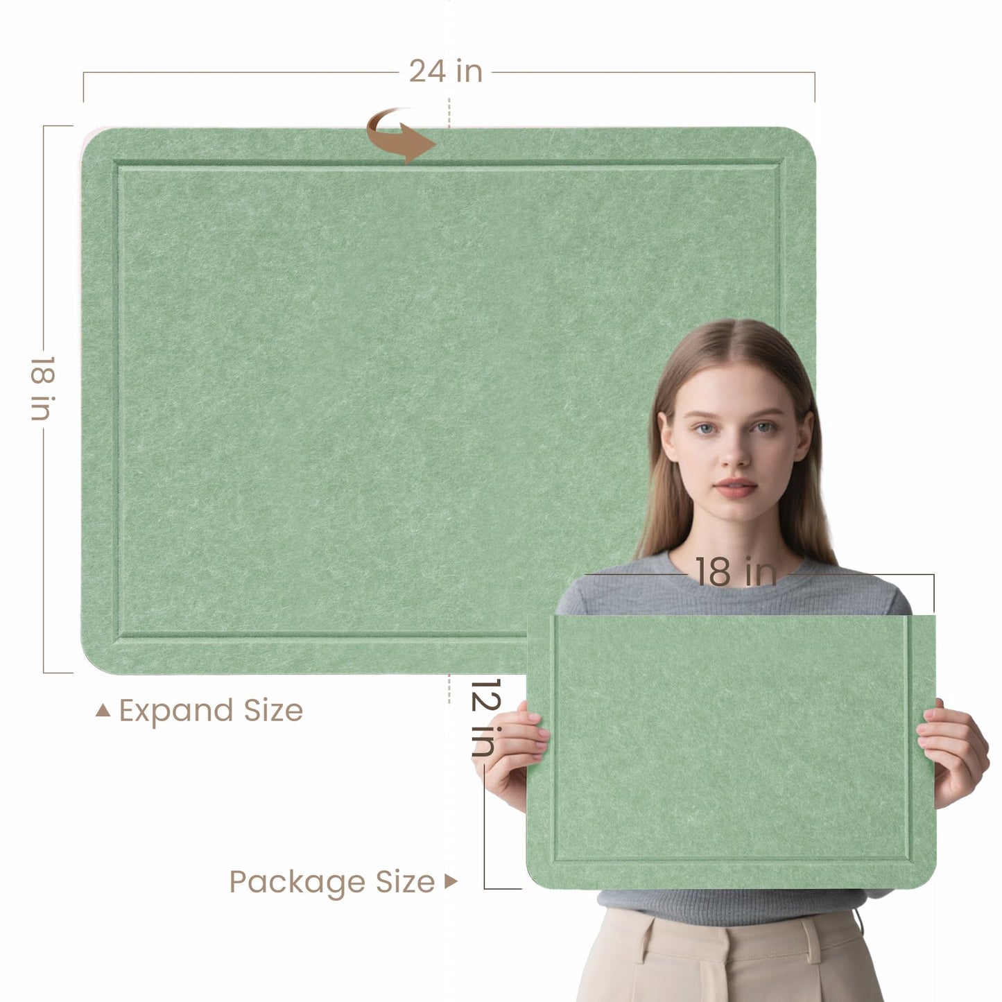 Lightomorrow Bulletin Board, 24 x 18 Inches Cork Board Alternative Decorative Felt Pin Board with Safe Removable Adhesives & 25 Push Pins for Home Office Classroom Walls-Sage Green