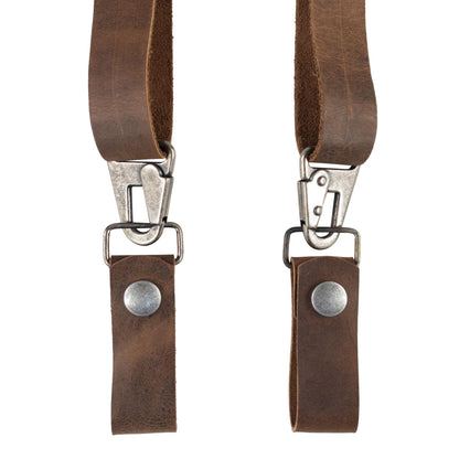 Hide & Groom, Set of 2 Suspender Loops Attachment for Men with Snap Closure, Heavy Duty, Wedding Accessories, Full Grain Leather, Handmade, Bourbon Brown