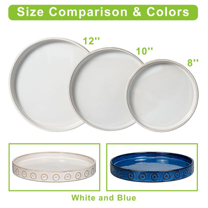 Eightpot Plant Drip Tray - Ceramic Plant Saucer for Outdoors 9.3 Inch Plant Tray for Indoors No Holes Plant Pot Saucer Plant Dishes to Catch Water Round Plant Drainage Trays, Cream White