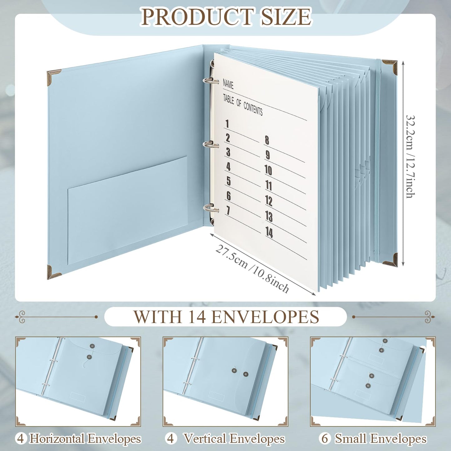 Marspark 3 Rings in Case I Die Binder Important Document Organizer with Labels, Life Pockets Organizer Expanding File Folder for Family Papers, Letters, Birth Certificates, Photos, Passports(Blue)