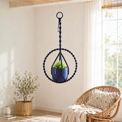 Macravine 2-Pack Indoor Plant Holder, Macrame Hanging Planter for Home Decoration, Boho Plant Hanger by Window, 2 Sizes: 11.8" X23.6“, 11.8“ X31.5” Black(No Pot and Plant Included)