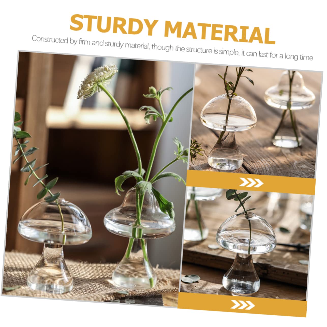 SOLUSTRE 2Pcs Mushroom Shaped Glass Vase Decorative Hydroponic Flower Pot for Home and Office Terrarium for Plant Propagation Stylish Indoor Decor