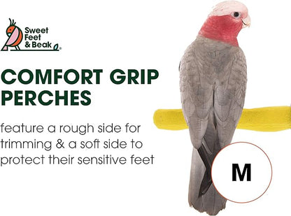 Sweet Feet and Beak Comfort Grip Safety Perch for Bird Cages - Pedicure Perch for Birds to Keep Nails and Beaks in Top Condition - Safe Easy to Install Bird Cage Accessories M 8.5" - Yellow