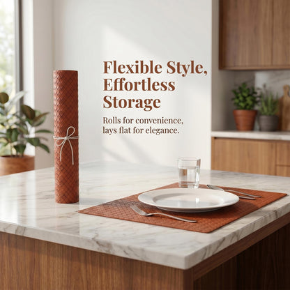 DRMHM Lattice Faux Leather Placemats Set of 6 for Kitchen Dining Table Decor Heat Resistant Table Placemats Waterproof Table Mats 17 * 12in Brown