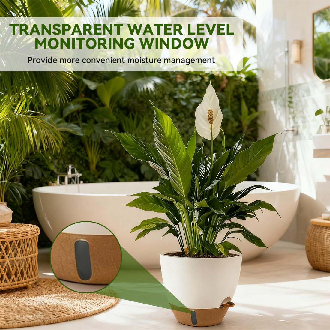 Nuotuv 8/9/10 Inch Large Self Watering Pots, Plastic Flower Pots with Multi Mesh Drainage Holes and Water Level Indicator & Deep Reservoir for Indoor Outdoor Garden Plants and Flowers (White)